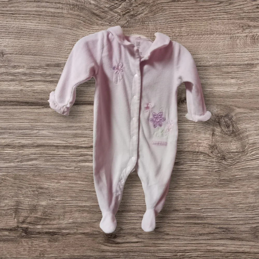 ⭐M4)  Carter’s Just One Year Pink Fleece Footed Sleeper 9M Floral Baby Girl